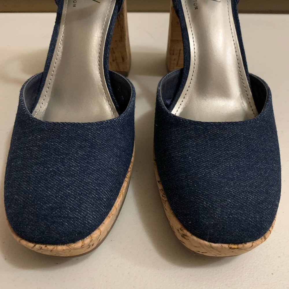 Worthington Denim Panama Cork Block Chunky Heel Women’s Size 7 Patriotic Pumps V - Picture 4 of 9